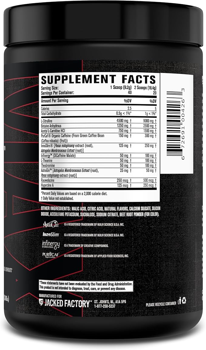 Jacked Factory Nitrosurge Shred Max Preworkout - High-Performance Thermogenic Pre Workout Powder for Men and Women with L Citrulline, Acetyl L Carnitine, Organic Caffeine - 40 Servings, Cherry Bomb