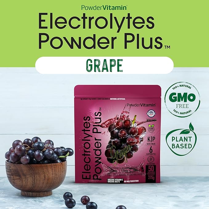 Electrolytes Powder Plus (50 Servings) Grape Electrolyte Powder Zero Calorie Keto, 0 Sugar, No Maltodextrin,1000mg Potassium,120mg Calcium,120mg Magnesium, Hydration Powder
