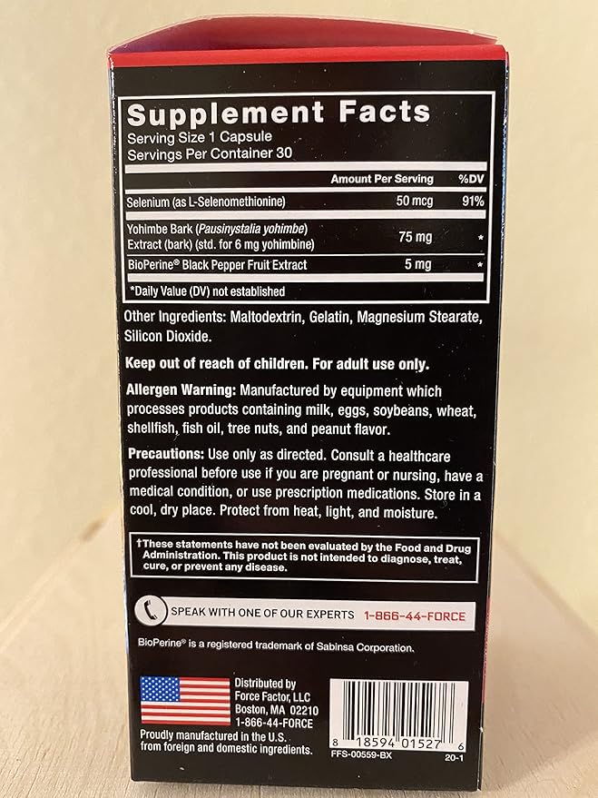 Force Factor Yohimbine Supplement for Men, Yohimbe Bark Extract with Superior Absorption to Enhance Performance, 6mg Yohimbine Bark Pills with Key Natural Ingredients, 30 Count (Pack of 2)