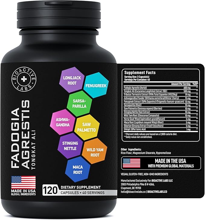 Fadogia Agrestis and Tongkat Ali Supplement - Fadogia Agrestis 600mg, Longjack Tongkat Ali for Men and Women 500mg, Saw Palmetto Ashwagandha Maca Fenugreek - Performance, Drive, Strength - 120 Caps
