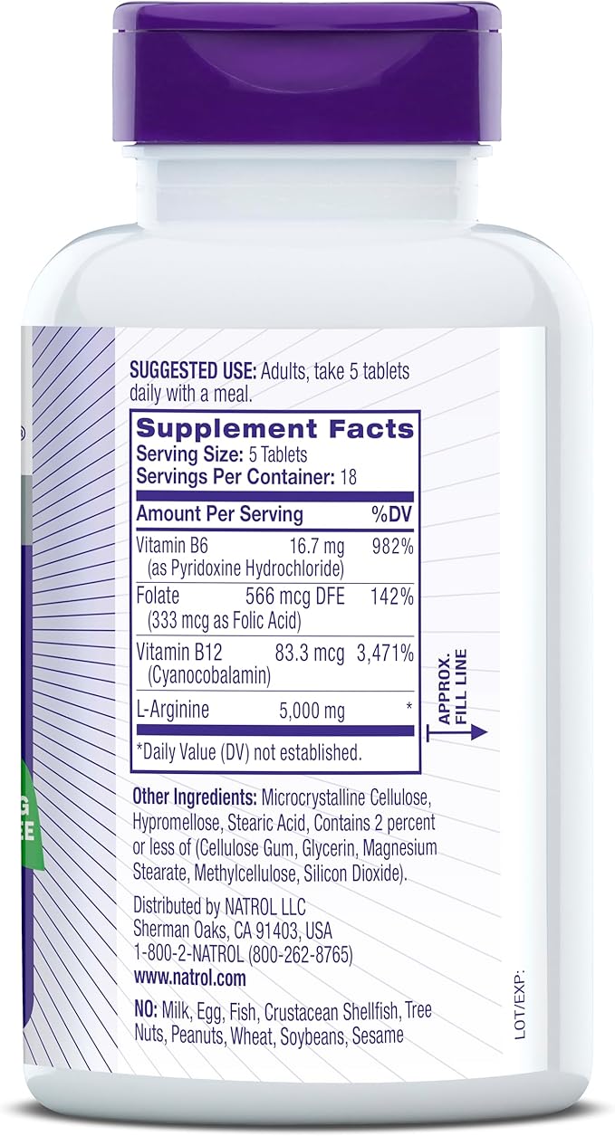 Natrol L-Arginine 5,000 mg, Dietary Supplement for Men's Health, L-Arginine Supplement, 90 Tablets, 18 Day Supply