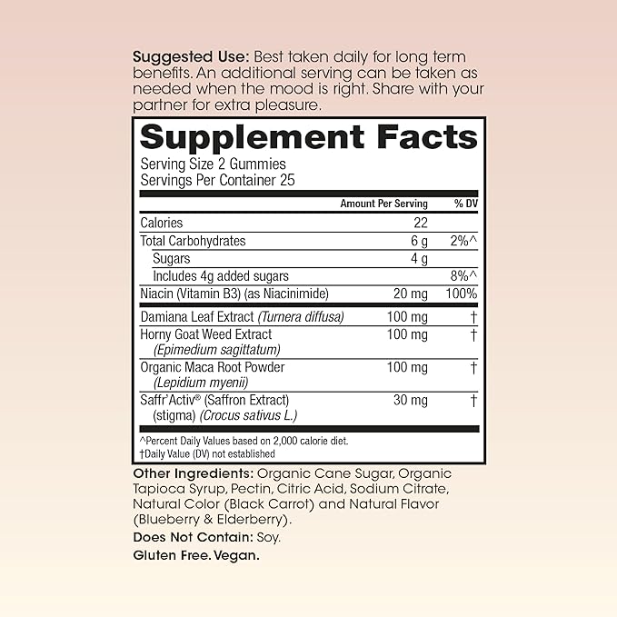 Winged Wellness Love Bites - in The Mood Organic Gluten Free, Non GMO Formula Designed by Women for Women - Stress Management + Feeling Hot Energy - 50 ct.