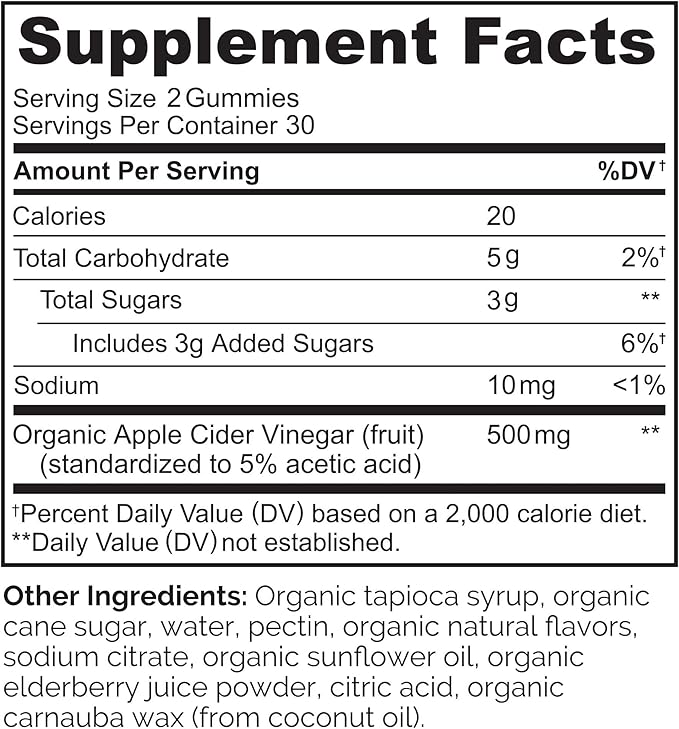 NATURELO Apple Cider Vinegar Gummies, Certified Organic, Vegan - 60 Gummies