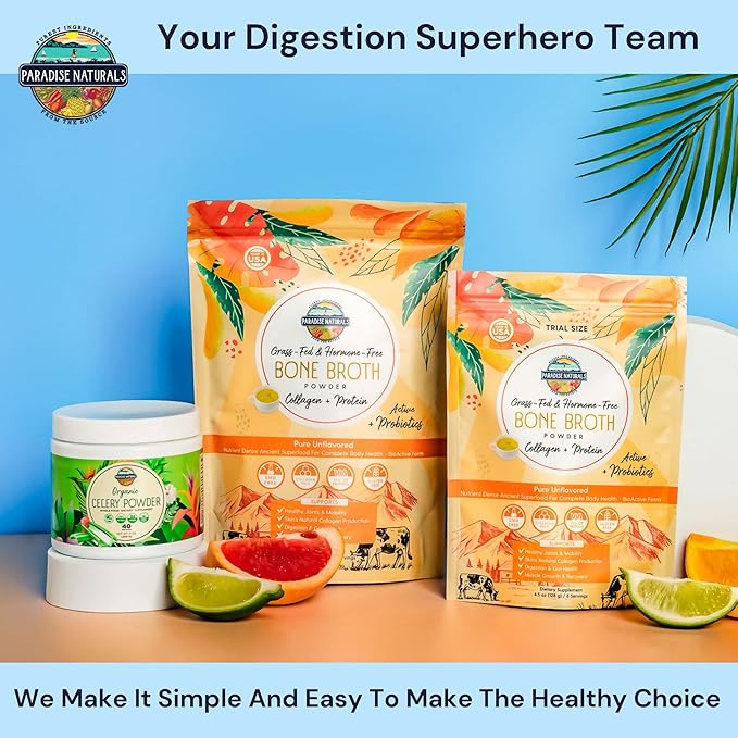 100% Grass-Fed Organic Beef Bone Broth Powder, Probiotics, Collagen, 15g Protein, Non-GMO, Low Sodium, Gut Health, Paleo, Keto, Gluten-Free, Healthy Skin, Hair, Joints - 25 Servings