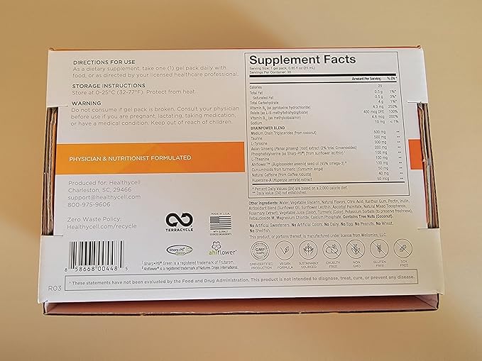 Healthycell Focus & Recall - Brain Supplement for Focus and Memory - Liquid Nootropics Supplement for Concentration & Alertness - L-theanine, Omega-3 - Maximum Absorption - 30 Gel Packs