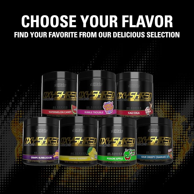 EHP Labs OxyShred Hardcore Super Dosed Pre Workout Powder - Preworkout Powder with L Glutamine & Acetyl L Carnitine, Energy Boost Drink - 275mg of Caffeine - Sour Crawlies, 40 Servings