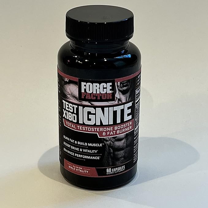 FORCE FACTOR Test X180 Ignite, Testosterone Booster & Fat Burner for Men, Testosterone Supplement to Help Build Muscle, Increase Energy, and Boost Vitality and Performance, 60 Count (Pack of 3)