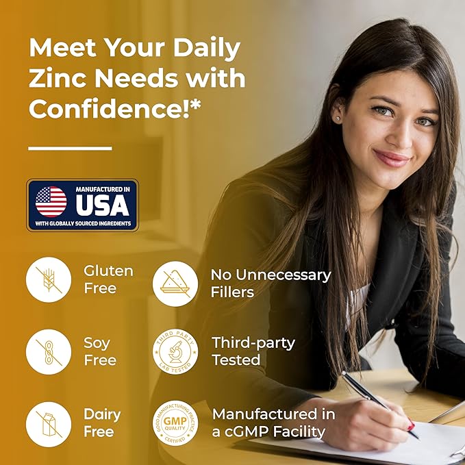 Sandhu Herbals Zinc 50mg Supplement for Men & Women| High Absorption Zinc Monomethionine Complex 60 Capsules| Zinc Supplements for Immune, Acne & Antioxidant Support| Vegetarian