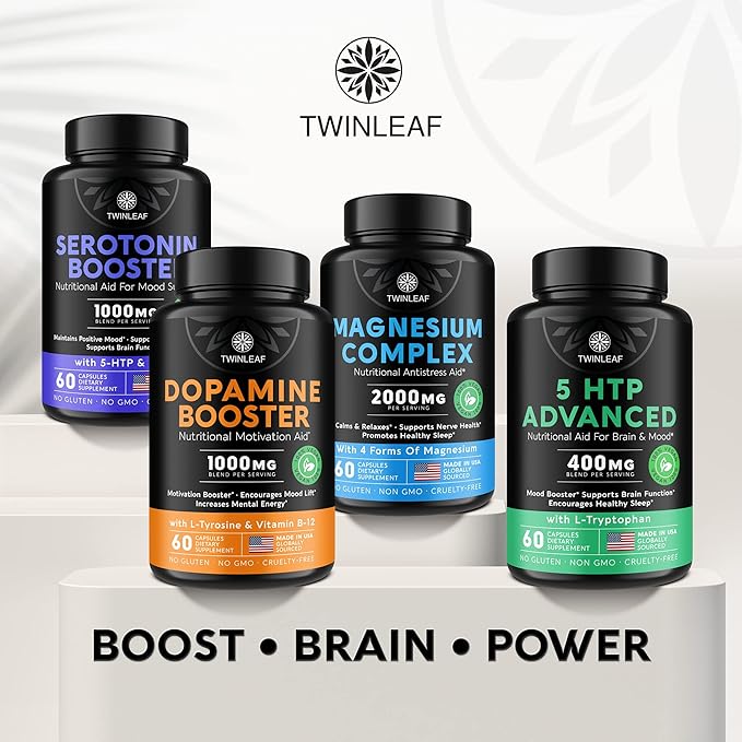 TWINLEAF 5 HTP Supplement for Mood Support - Made in USA - Natural 5-HTP & L-tryptophan Capsules - 5-HTP Booster for Men & Women - Proprietary Formula for Mood and Relaxation - 60 Vegan Capsules
