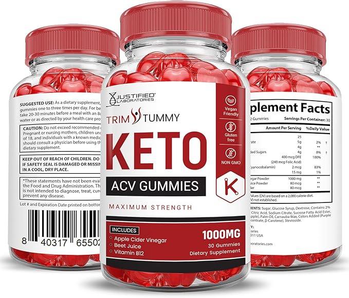 (2 Pack) Trim Tummy Keto ACV Gummies Advanced Formula 1000MG Trim Tummy Keto Gummies Apple Cider Vinegar Formulated with Pomegranate Beet Juice Powder B12 Vegan Non GMO 120 Gummys