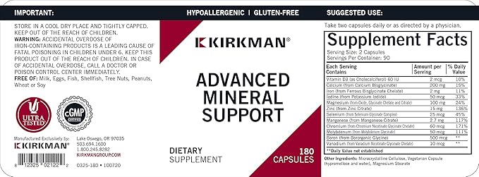 Kirkman Advanced Mineral Support - 180 Capsules