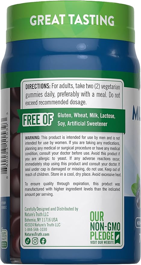 Nature's Truth Multivitamin for Men Gummies | 70 Count | Blueberry Flavor | with B12, D3, & Zinc | Vegetarian, Non-GMO, & Gluten Free Supplement