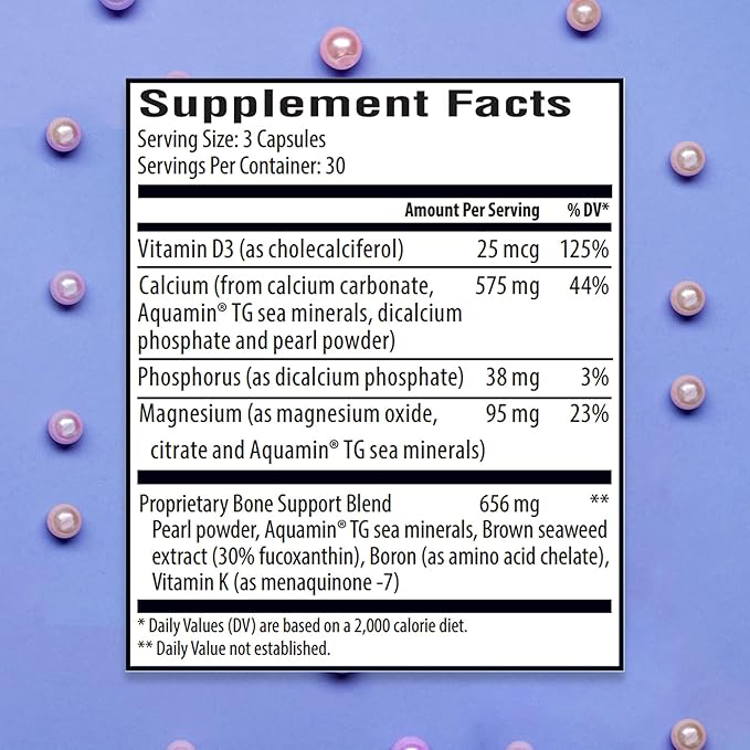 Marine Calcium Bone Density Supplement, 3.5X Absorbable Pearl Calcium & Icelandic Marine Algae, with Magnesium, Vitamin D3 K2 & More, Organic, Holistic Alternative, Astronaut Endorsed - 30 Days Supply