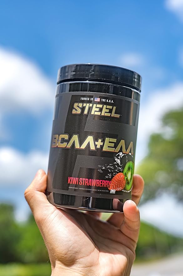 Steel Supplements | High Performance BCAA EAA Powder | Promotes Lean Muscle Growth and Workout Endurance | 2:1:1 Ratio to Recover Muscle Faster 30 Servings. (Kiwi Strawberry)