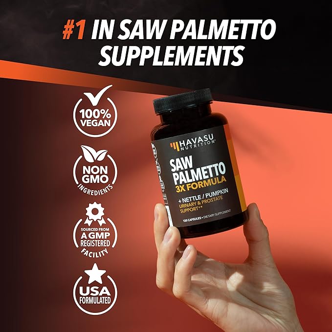 Saw Palmetto Supplement - Potent 3X Formula with Stinging Nettle + Pumpkin Seed Extract - DHT Blocker Urinary Health & Prostate Support Supplement for Mens Health - Saw Palmetto for Men 2 Month Supply