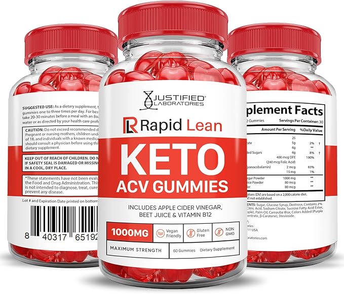 (3 Pack) Rapid Lean Keto ACV Gummies Advanced Formula 1000MG Rapid Lean Keto Gummies Apple Cider Vinegar Formulated with Pomegranate Beet Juice Powder B12 Vegan Non GMO 180 Gummys