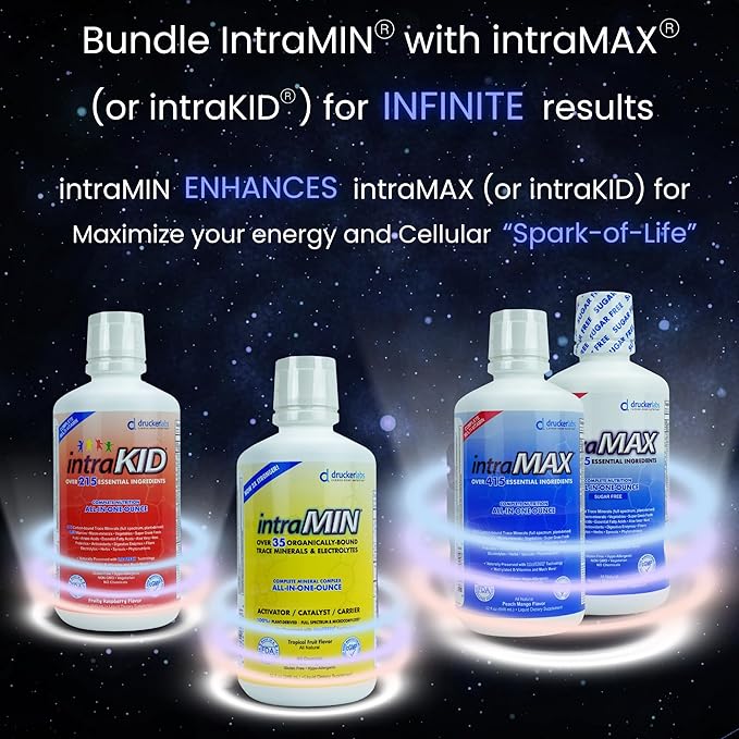 DRUCKER Labs - IntraMAX 2.0 Organic Liquid Trace Minerals, Liquid Multivitamin for Men and Women, Non GMO, Dairy Free, Gluten Free, Magnesium, Zinc, Vitamin D, C, E, Sugar Free (32 oz., Unsweetened)