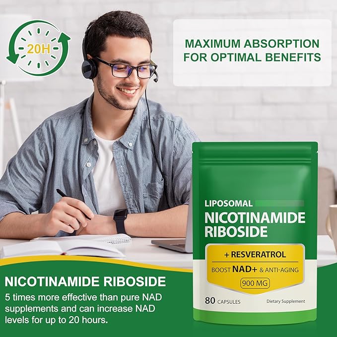 NAD Supplement, 900mg - Liposomal Nicotinamide Riboside NAD+ Supplement with Resveratrol Supports Muscle, Brain, Cellular Energy - NMN Supplement Alternative for Men and Women, 160 Capsules