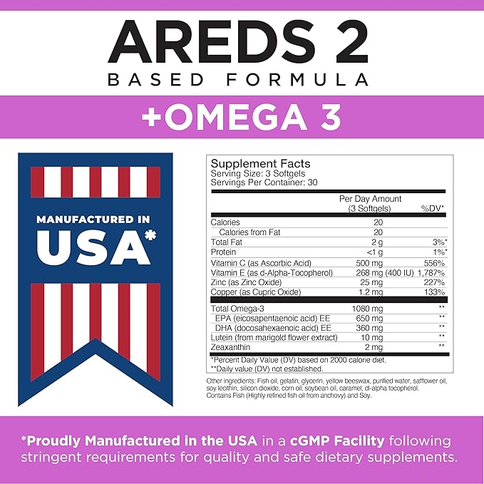 Viteyes AREDS 2 + Omega-3 Macular Health Formula Softgels, Triple Strength Omega-3 (650 mg EPA, 350 mg DHA), Eye Health Vitamin for Vision Protection, 90 Softgels
