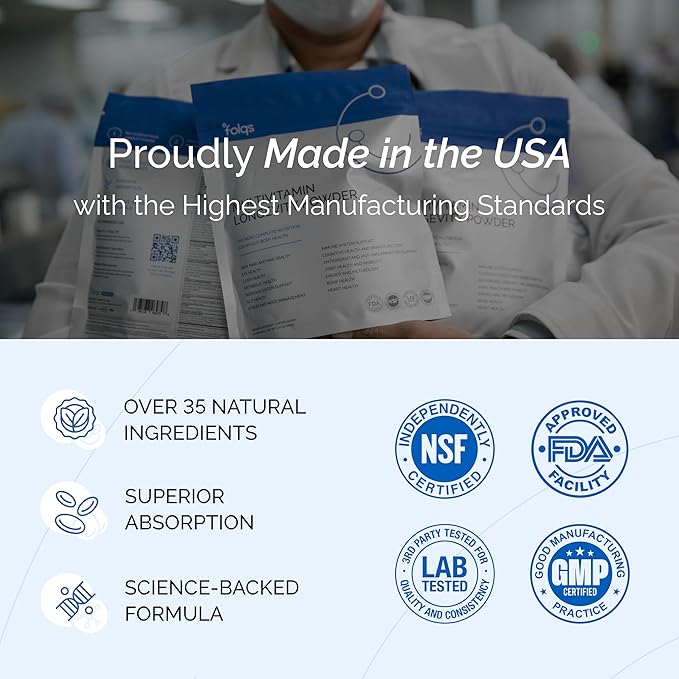 Multivitamin Longevity Powder for Healthy Aging - Whole Body Health and Immune Support - Digestive and Gut Health - Multivitamin for Women and Men 40+ - Mushroom Extracts, A,D3,E, B-Complex