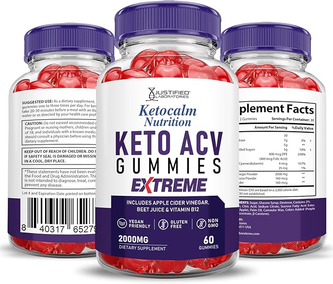 (3 Pack) Ketocalm Nutrition Keto ACV Gummies Extreme 2000MG Keto Calm Nutrition Keto Gummies Apple Cider Vinegar Formulated with Pomegranate Beet Juice Powder B12 Vegan Non GMO 180 Gummys