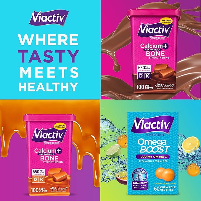 Viactiv Omega Boost Supplement, 1200 mg Omega-3s, 60 Chewable Gel Bite Gummies (Packaging May Vary)