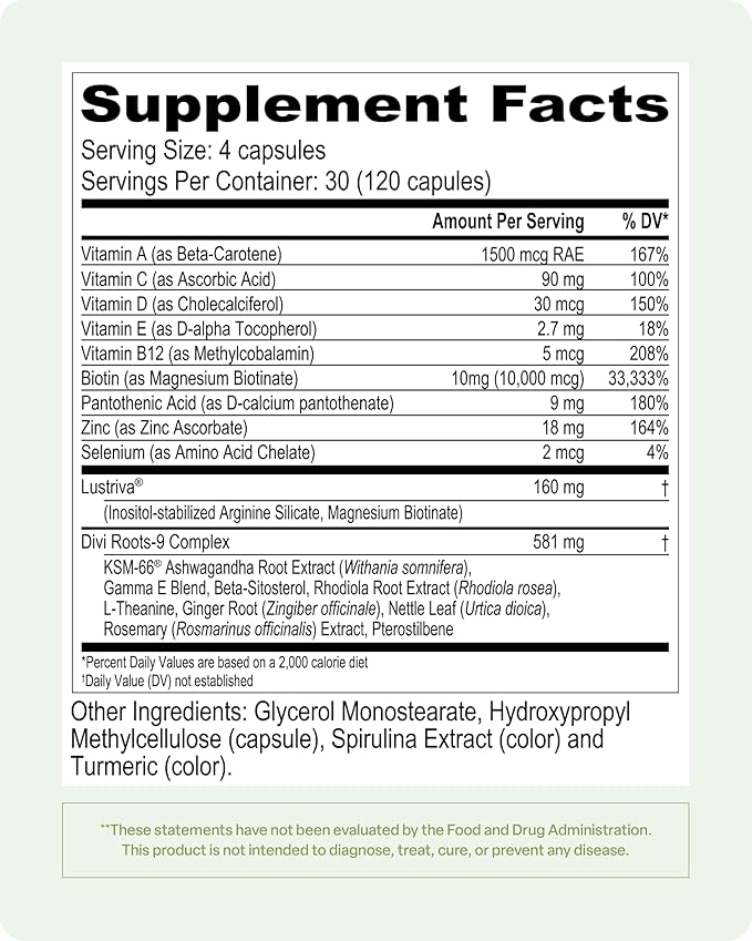 divi Hair Vitamins for Women and Men - Made with Clean and Science-Backed Ingredients to Nourish Hair & Scalp - Encourage Healthier Looking Hair - 30 Day Supply, 120 Count