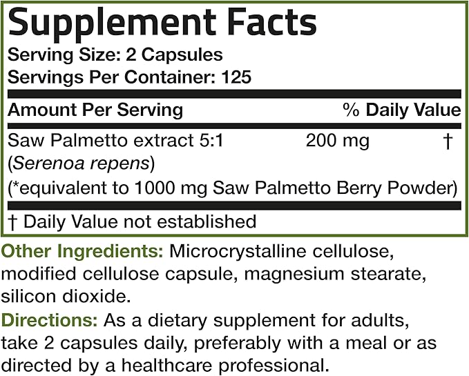 Bronson Saw Palmetto Extra Strength Supports Healthy Prostate Function & Urinary Health Support - Non GMO, 250 Vegetarian Capsules