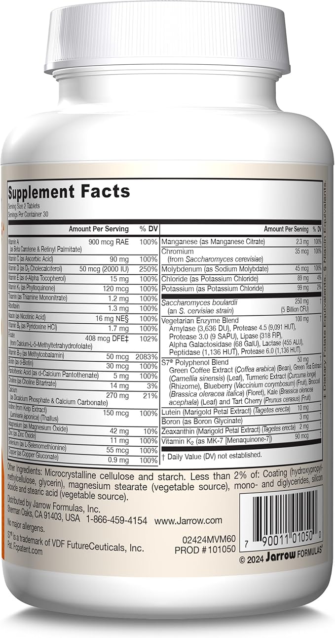 Jarrow Formulas Men's Multi+ Multivitamins, Multivitamin for Men, 60 Tablets, 30 Day Supply