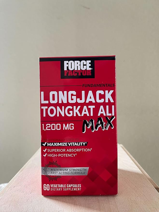 Force Factor Longjack Tongkat Ali Max for Men, Male Stamina and Vitality Supplement Made with Tongkat Ali Extract and Key Natural Ingredients for Superior Absorption, 1200mg, 60 Capsules