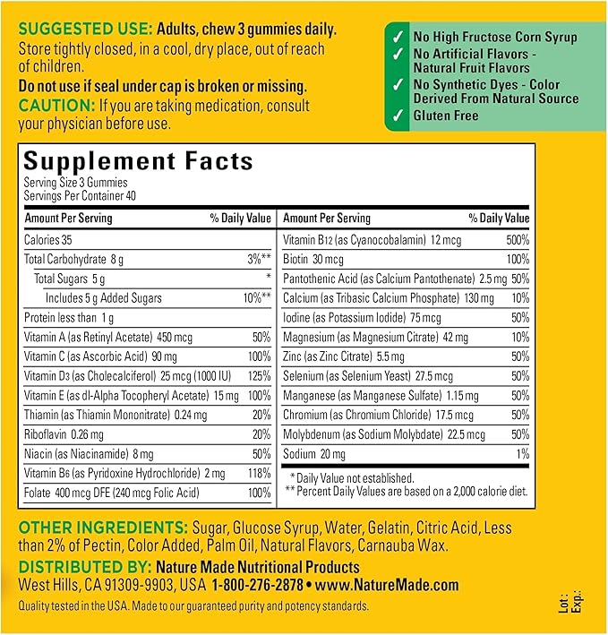 Advanced Multivitamin Gummies with Magnesium, Calcium & B Vitamins Compatible with Nature Made, 120 Count
