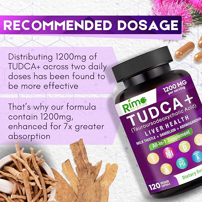 Tudca Supplement, with Milk Thistle, Dandelion. L Arginine, Ashwagandha, Panax Ginseng Root, Astragalus Root 1200 mg Per Serving 120 Capsules