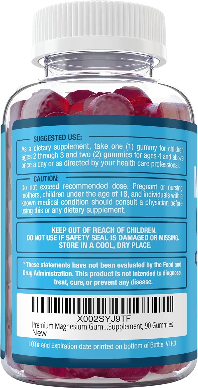 Purely Optimal Premium Magnesium Citrate Gummies for Adults & Kids - Supports Relaxation, Muscle & Nerve Function - Chewable, Non-GMO, Vegan, Gluten-Free - 90 Delicious Gummies