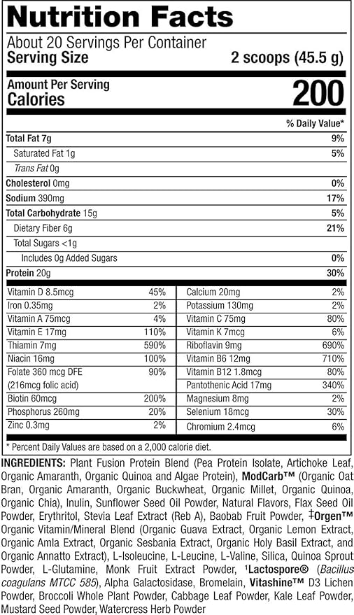 PlantFusion Complete Meal Replacement Shake - Plant Based Protein Powder with Superfoods, Greens & Probiotics - Vegan, Gluten Free, Soy Free, Non-Dairy, No Sugar, Non-GMO - Vanilla 2 lb