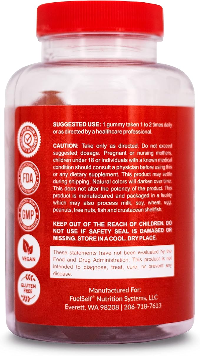 Apple Cider Vinegar Gummy Vitamins with The Mother, 1 Pack, 60 Count :: Metabolism Management, Immunity, Detox :: Vegan, Gluten-Free, Vitamin B6, B12, Pomegranate, Beet Root