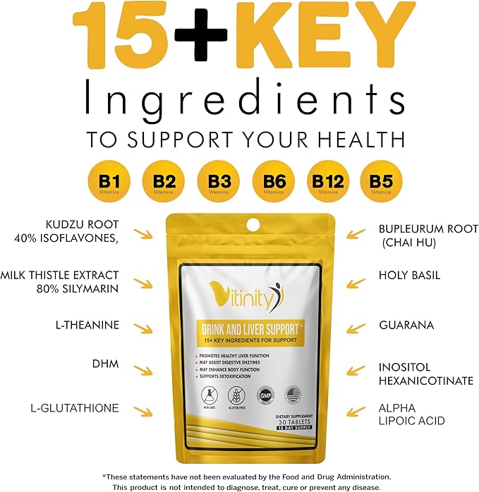 Anti Drink Support Supplement-15+Key Ingredients for Craving Support,Liver Health,Kudzu, Milk Thistle,Holy Basil,DHM,All Natural Cleanse,Gradual Reduction,Nutrient Replenisher Tablets(60 Days)
