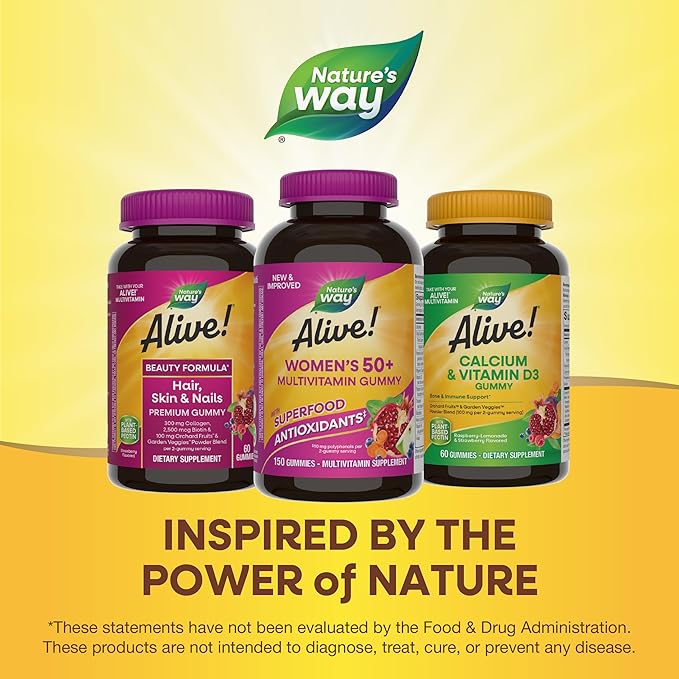 Nature's Way Alive! Women’s 50+ Daily Gummy Multivitamins, Supports Multiple Body Systems*, Supports Healthy Heart, Brain & Bones,* B-Vitamins, Mixed Berry Flavored, 150 Gummies(Packaging May Vary)