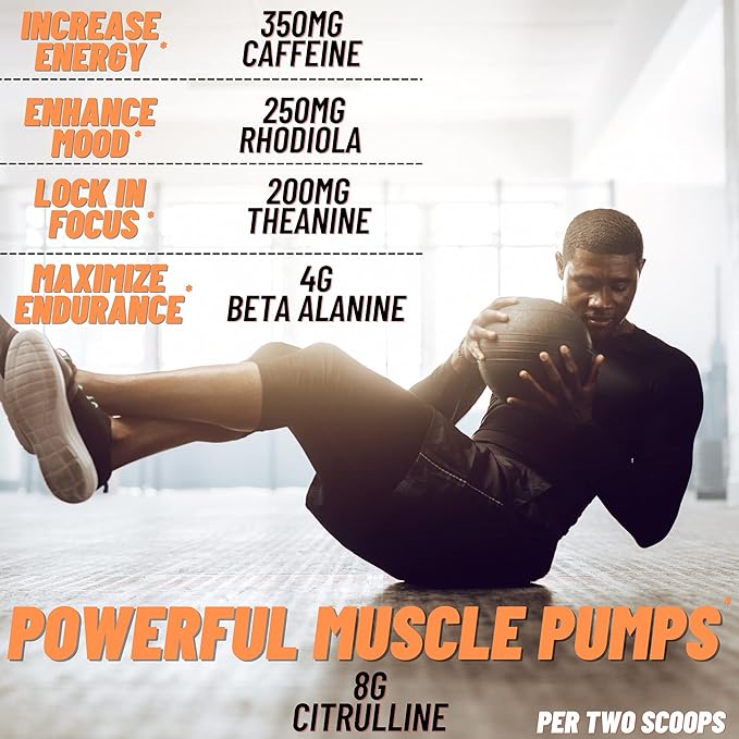 Pump Pre Workout- 30 Servings | Explosive Energy & Focus with Nitric Oxide Boosters- Build Muscle & Increase Endurance| Sugar Free, Natural Gluten Free Energy for Men & Women