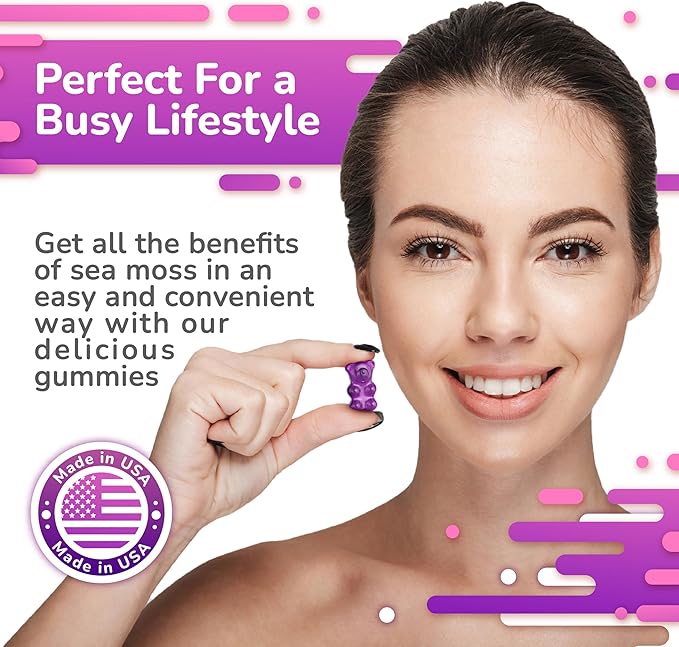 Sea Moss Elderberry Gummies with Magnesium, Burdock Root and Bladderwrack - Immune Support for Kids and Adults 60pcs - Bag Pack of 1