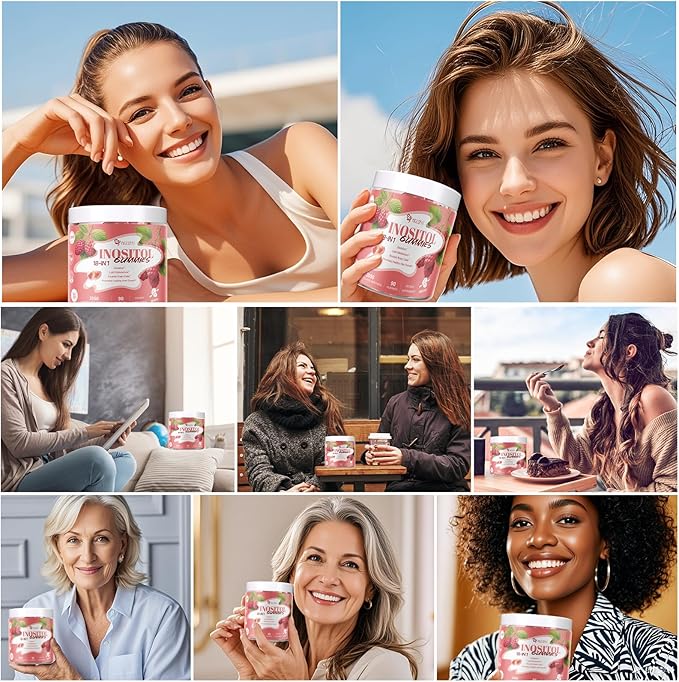 Inositol Multivitamin Gummies, Myo-Inositol&D-chiral Inositol Ideal 40:1 Ratio, Inositol Supplement with Omega-3, Magnesium, Folate, Hormone Balance, Raspberry Flavor, Sugar Free, 90 Count