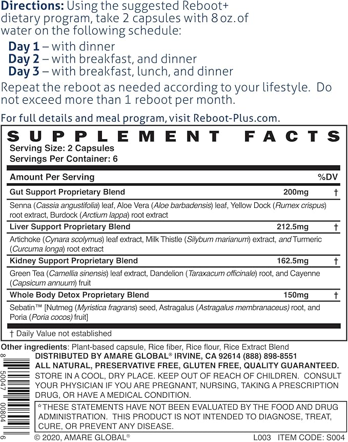 Amare Global Reboot+ 3-Day Gut Brain Reset System, 12 Capsules