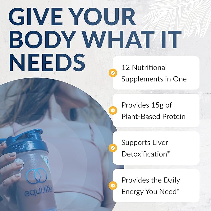 Equilife - Daily Nutritional Support, Organic and Plant Based Protein Powder, All-in-one Multivitamin, Boost Energy and Mood, Gut-Cleansing Aid and Skin Health (Pure Chocolate,14 Servings Tub)