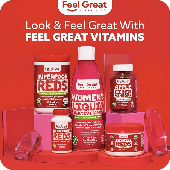 Feel Great Vitamins Superfruit Reds – Antioxidant Superfood with Polyphenols for Anti-Aging & Immune Support – Acai, Mangosteen, Pomegranate, Blueberry & Much More – 60 Capsules