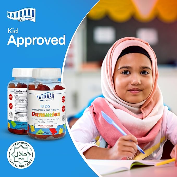 Halal Vitamins for Kids - Halal Multivitamins for Kids Vitamin A, C, D, E, B6, B12 - Non-GMO Vegetarian, Halal Gummies - 90 Count