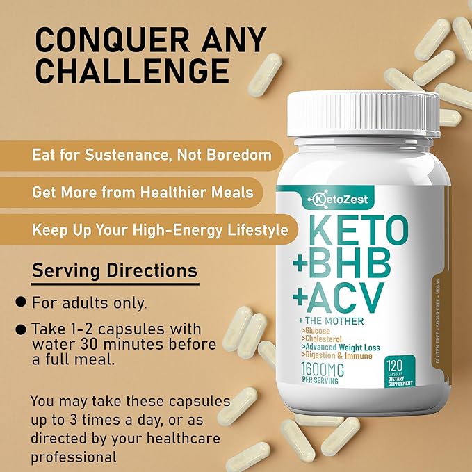 Keto ACV BHB Capsules 1600mg for Advanced Weight Loss & Belly Fat Burn - Organic Apple Cider Vinegar with The Mother Ketones Vegan Supplement - with Vitamin D3 Zinc Chromium for Men Women