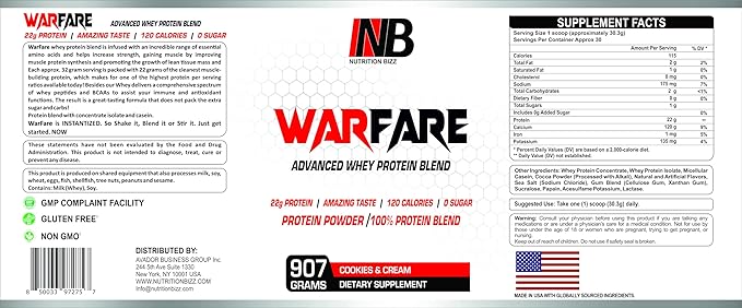 Warfare 2 lbs Advanced Whey Protein Blend 22g Protein per Serving Amazing Flavors (2 lbs, Cookies and Cream)