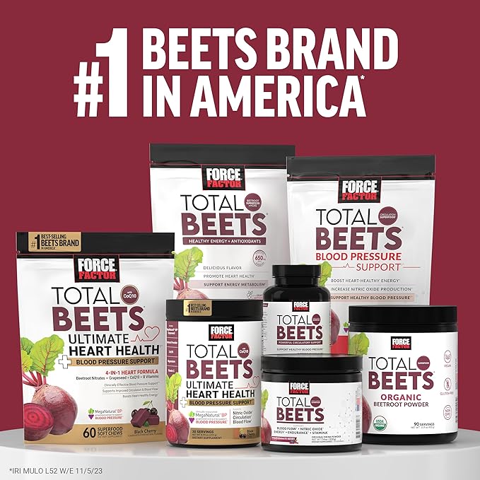 FORCE FACTOR Total Beets Organic Beetroot Powder, Superfood to Boost Daily Nutrition, USDA Organic, Vegan, Gluten-Free, and Non-GMO Beet Supplement, Unflavored, 180 Servings, 2-Pack
