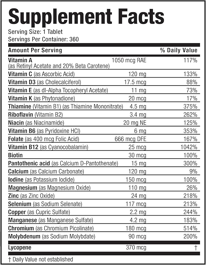 Bronson ONE Daily Mens 50+ Complete Multivitamin Multimineral, 360 Tablets