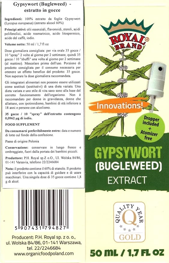 Gypsywort (Bugleweed) Extract 50 ml (1.7 fl oz.) Glas Bottle, Innovations, Dropper Included+ Atomizer Free