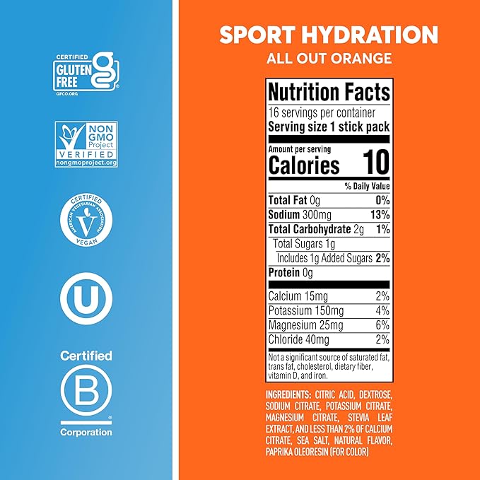 Nuun Sport Electrolyte Powder Packets - All Out Orange, 5 Essential Electrolytes for Hydration, Exclusive Orangetheory Fitness Flavor, 1g Sugar, Non GMO, Vegan, 16 Single Serving Sticks